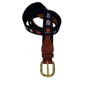 J. Press Belt Mens 40 Navy Blue Nautical Signal Flag Canvas Leather Preppy Ivy